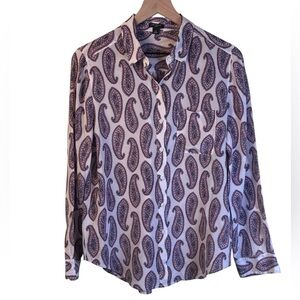 Ann Taylor 100% Silk Paisley Button-Up Shirt Blouse Top Size Medium